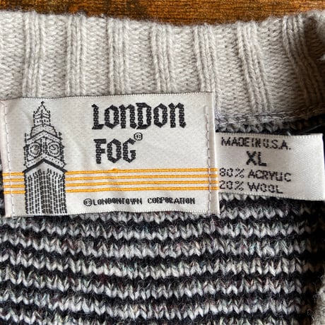 USA製【LONDON FOG】 総柄 Vネック ニットベスト  XL ヴィンテージ グレー系