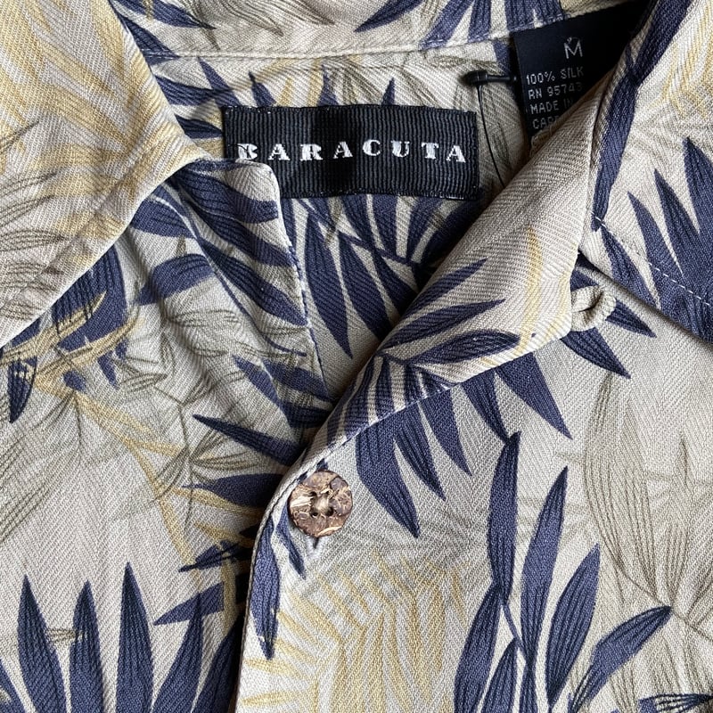 希少【BARACUTA】 シルク100% アロハシャツ M ボタニカル柄 リーフ柄