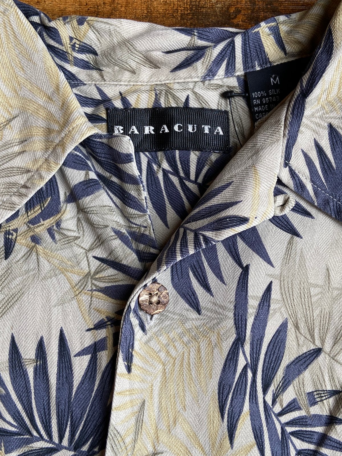 希少【BARACUTA】 シルク100% アロハシャツ M ボタニカル柄 リーフ柄