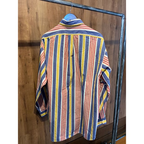 90s 【Polo Ralph Lauren】 BLAIRE マルチストライプ ボタンダウンシャツ XL 暖色系 ポニー刺繍 コットン