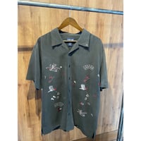 CHEROKEE カジノ・ラスベガス柄 刺繍 オープンカラーシャツ レーヨン混 チャコールグレー Lサイズ