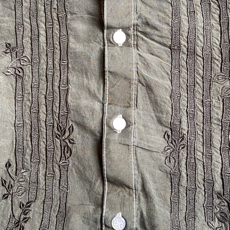 希少 MyBarong.com 100% シルク バロンタガログ 刺繍 シャツ L 古着 フィリピン民族衣装 立ち襟 アジアン