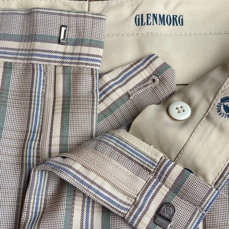 GLENMORG マルチチェック 1タック スラックス 日本製 W94 ベージュ系