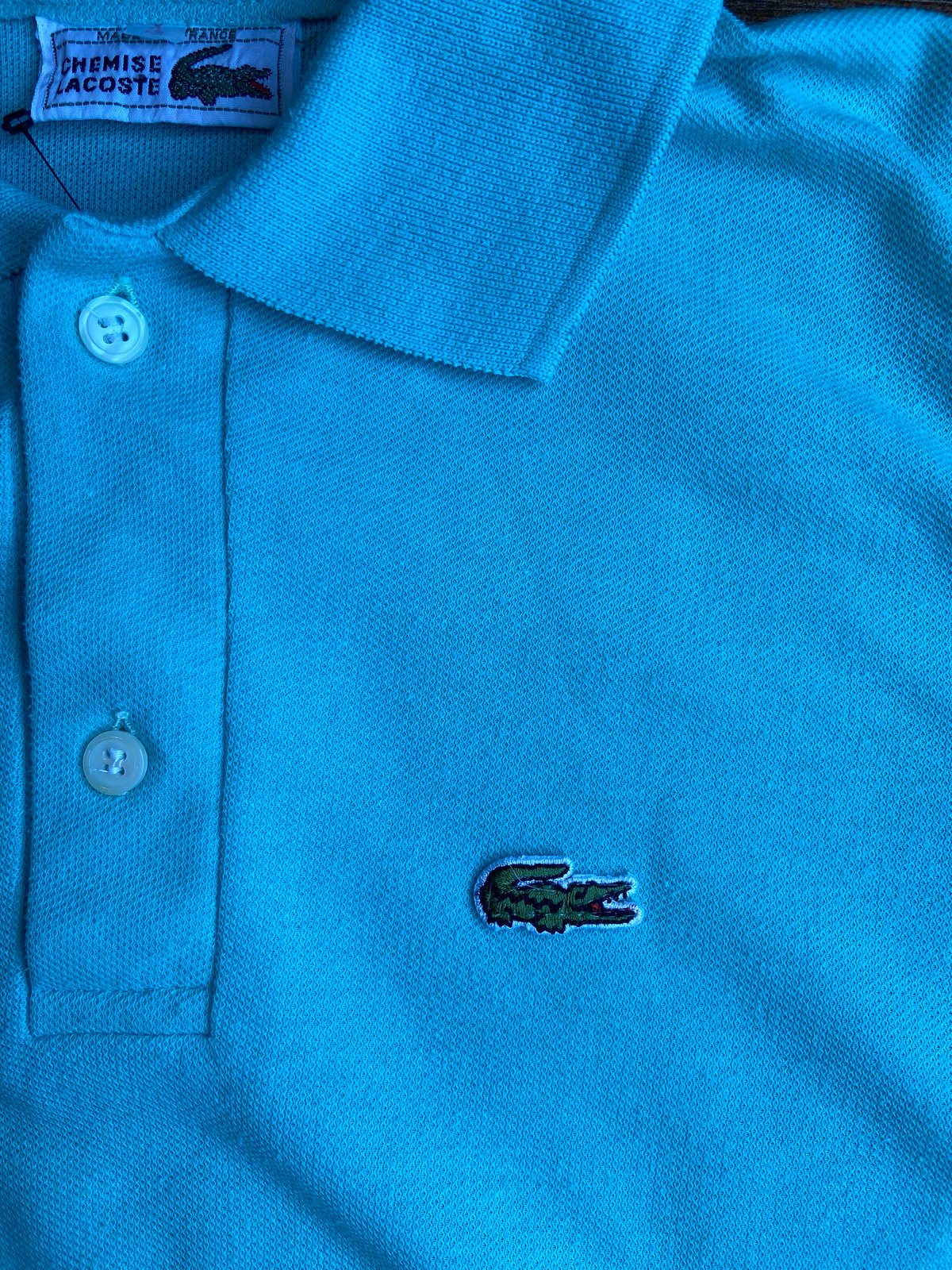 70s-80s フランス製 【CHEMISE LACOSTE】 鹿の子 ポロシャツ ミントブル