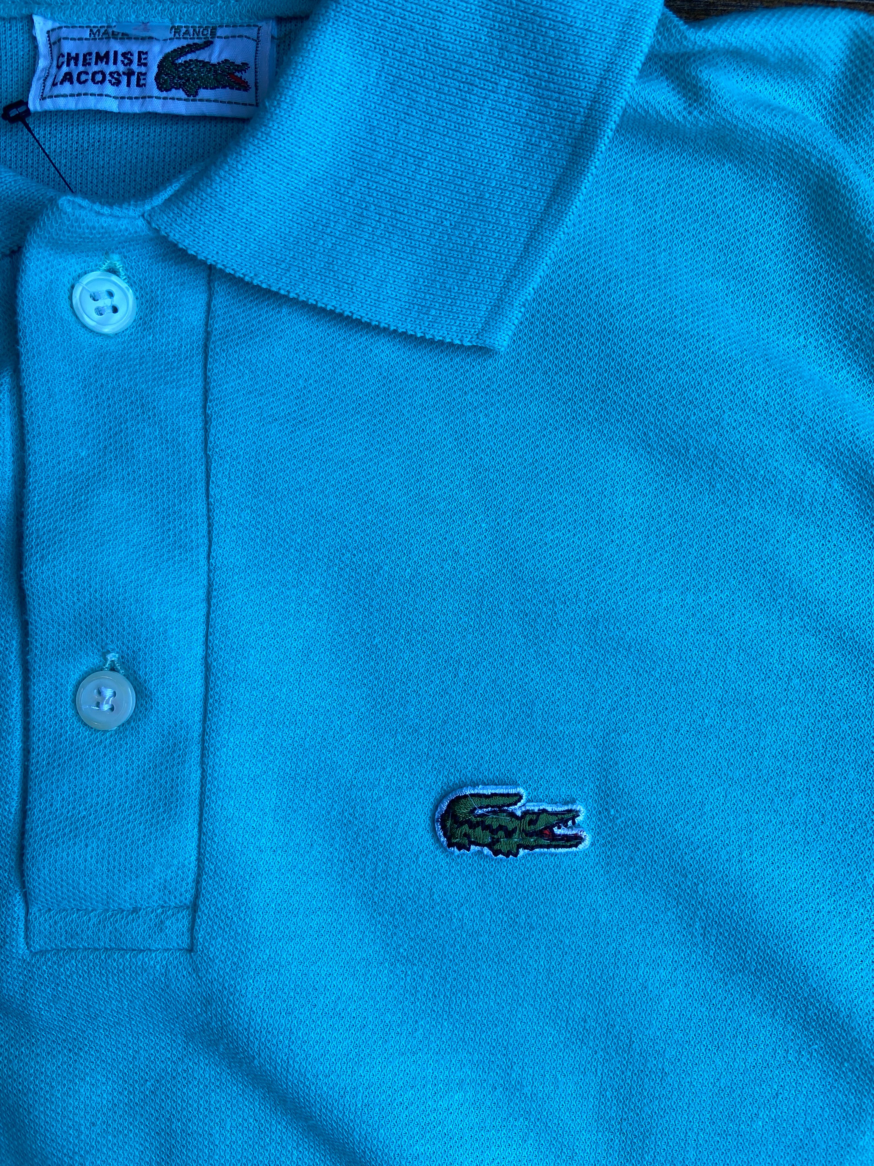 70s-80s フランス製 【CHEMISE LACOSTE】 鹿の子 ポロシャツ ミントブル