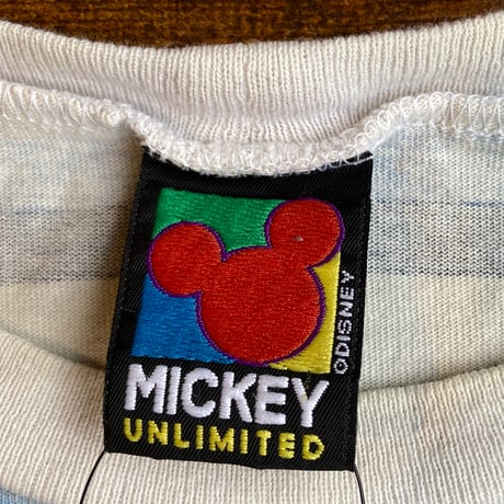 90s【MICKEY UNLIMITED】 マルチボーダー Tシャツ ブルー系  ディズニー ヴィンテージ JERRY LEIGH