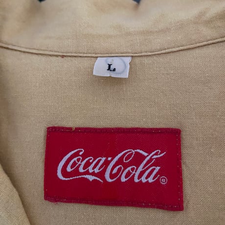激レア【CocaCola】 Georgia刺繍 半袖シャツ イエロー Lサイズ ヴィンテージ