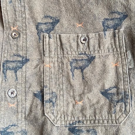 【WOOLRICH】Lサイズ　エルク総柄　ネルシャツ　厚手　フランネル　ハンティング柄