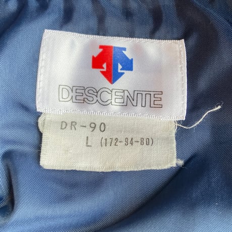 【DESCENTE】 DR-90 ナイロン ブルゾン ジャケット L ネイビー ロイヤルブルー ヴィンテージ サテン調 光沢 ロゴパッチ スポーツMIX