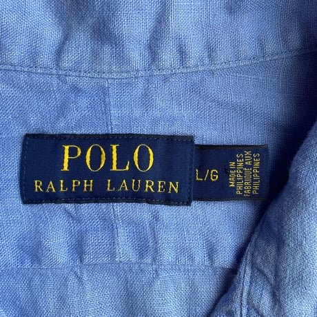【POLO Ralph Lauren】リネンシャツ Ｌ ブルー系 麻100％ ポニー刺繍