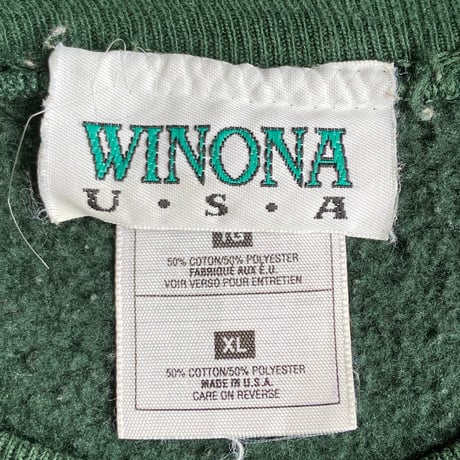 USA製 【WINONA】 風景画 刺繍 クルーネックスウェット ダークグリーン XL