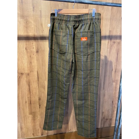 【Cookman】 ウールライク ヘリンボーン チェック柄 シェフパンツ オリーブ マルチウインドウペン M イージーパンツ