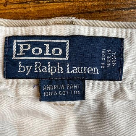 90s 【Polo by Ralph Lauren】 ANDREW PANT 2タック チノトラウザーズ ベージュ 34/30 マカオ製
