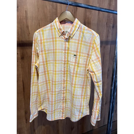 【LACOSTE】 ギンガムチェック 長袖 ボタンダウンシャツ イエロー オレンジ メンズ サイズ39（M相当） REGULAR FIT