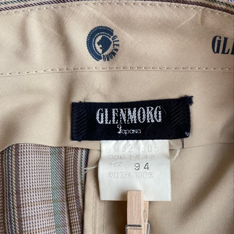 GLENMORG マルチチェック 1タック スラックス 日本製 W94 ベージュ系