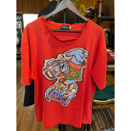 【雰囲気抜群】 ジーニー B-BOY グラフィックTシャツ リアルダメージ L レッド