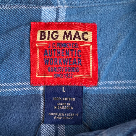 【BIG MAC】Lサイズ 　ブルー系チェック　ネルシャツ　厚手　コットン　ワークウェア