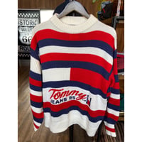 【TOMMY JEANS】 マルチボーダー ロゴニット M フラッグカラー トリコロール