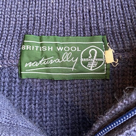 英国製 100%ブリティッシュウール ハーフジップ リブニット セーター ネイビー　【Made in UK】