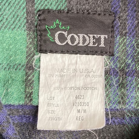 MADE IN U.S.A.【CODET】 ネルシャツ M ブラック×グリーン チェック 厚手