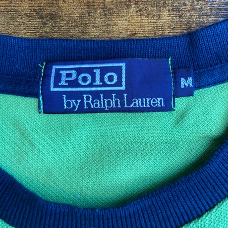 90s-00s 【Polo by Ralph Lauren】 リンガー Tシャツ ライムグリーン×ネイビー メンズM