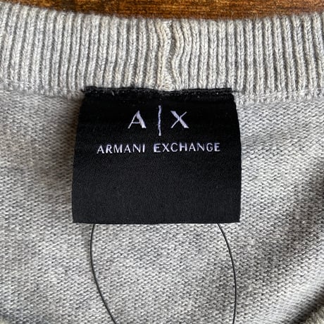 【ARMANI EXCHANGE A|X】 エンボス ロゴ クルーネック ニット セーター M グレー系 薄手 メンズ