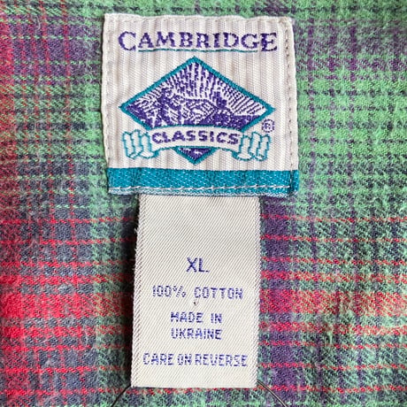 CAMBRIDGE CLASSICS ネルシャツ XL グリーン/パープル チェック ボタンダウン リペア済み