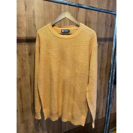 90s 【CHAPS Ralph Lauren】 コットンリネン ローゲージ編み ニットセーター オレンジ系 2L