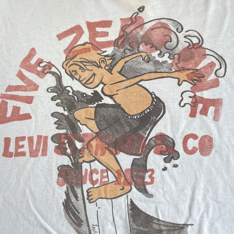 【Levi's】 501 サーフグラフィック リンガーTシャツ 薄いブルー Lサイズ