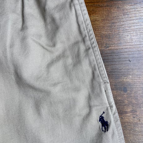 90s名作【Polo by Ralph Lauren】 イージーチノパンツ L ベージュ  紐・ゴム仕様 ポニー刺繍 香港製