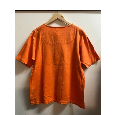 ヴィンテージ風ヘンリーネックTシャツ　シングルステッチ　オレンジ　M