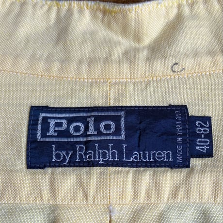 90s 【Polo by Ralph Lauren】 バンドカラー オックスフォードシャツ イエロー 40-82（L相当）ポニー刺繍