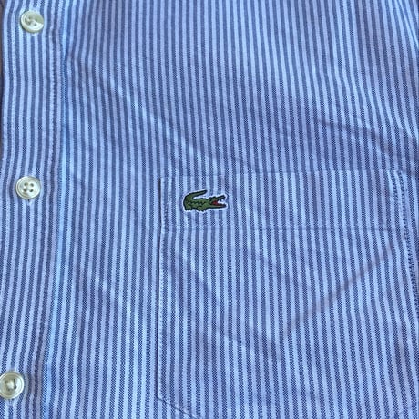 【LACOSTE】 ストライプ ボタンダウンシャツ ブルー×ホワイト レギュラーフィット FR 42 / US Lサイズ