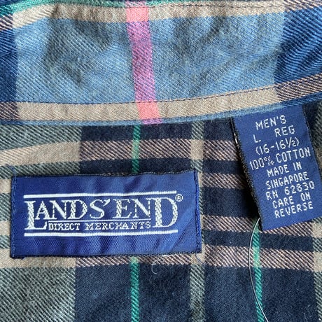 90s-00s 【LANDS' END】 ネルシャツ チェック柄 ボタンダウン コットン L シンガポール製