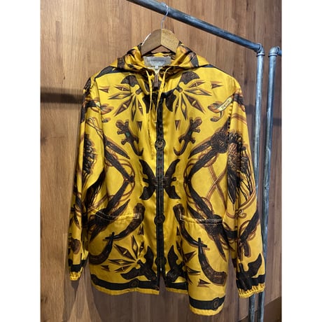 希少【GERARD DAREL PARIS】 総柄 シルクタッチ ジップアップパーカー ネイティブモチーフ 38サイズ イタリア製