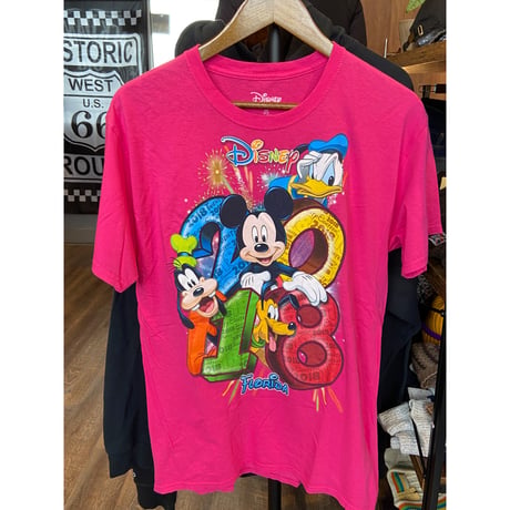 【Disney】 2018年 フロリダ限定 グラフィックTシャツ ピンク Mサイズ ミッキー＆フレンズ