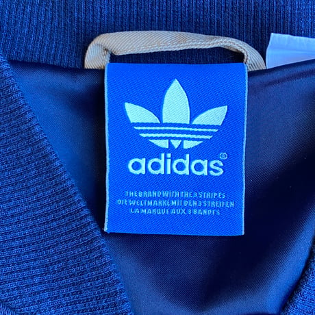 【adidas】レタードロゴ トラックジャケット / スタジャン風 ジャージ ネイビー×ベージュ メンズM