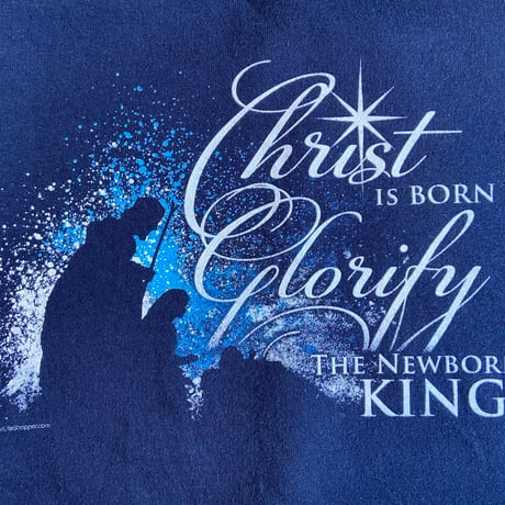 【GILDAN】 CHRIST IS BORN クリスマス メッセージプリント スウェット ネイビー L