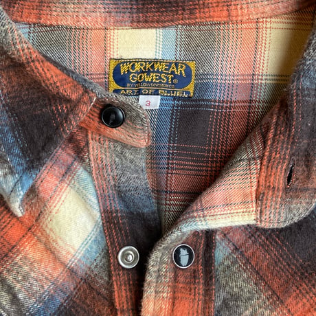 日本製　WORKWEAR COWBEST　ウエスタン　ネルシャツ　サイズ3　オレンジ/ブラウン　チェック