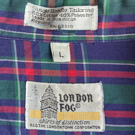 【LONDON FOG】チェック ボタンダウンシャツ L ネイビー×グリーン×レッド  90s