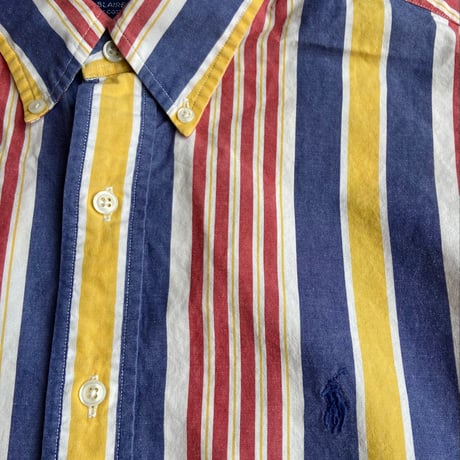 90s 【Polo Ralph Lauren】 BLAIRE マルチストライプ ボタンダウンシャツ XL 暖色系 ポニー刺繍 コットン