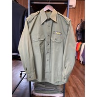 【U.S.ARMY ワッペン付き】ミリタリーシャツ 長袖 オリーブ S〜M相当