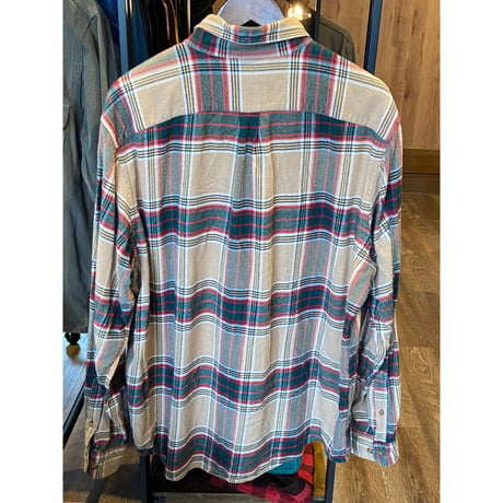 【LANDS' END】厚手コットン ネルシャツ ベージュ系 チェック柄 ボタンダウン