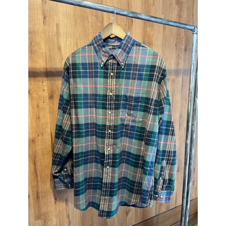 90s-00s 【LANDS' END】 ネルシャツ チェック柄 ボタンダウン コットン L シンガポール製