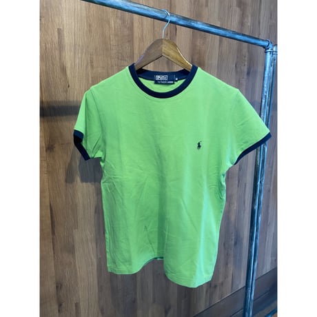90s-00s 【Polo by Ralph Lauren】 リンガー Tシャツ ライムグリーン×ネイビー メンズM