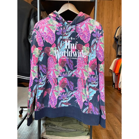 【HUF Worldwide】トロピカル総柄　プルオーバーパーカー M
