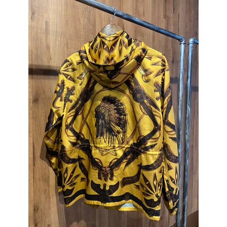 希少【GERARD DAREL PARIS】 総柄 シルクタッチ ジップアップパーカー ネイティブモチーフ 38サイズ イタリア製