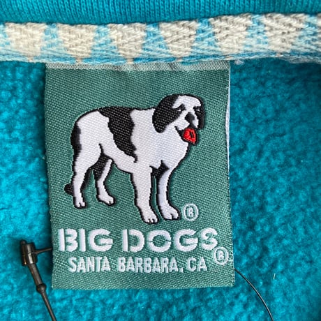 【BIG DOGS】90's ヴィンテージ ヘンリーネック スウェット / ターコイズブルー 刺繍ロゴ