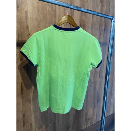 90s-00s 【Polo by Ralph Lauren】 リンガー Tシャツ ライムグリーン×ネイビー メンズM