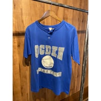 USA製 【PARAMOUNT】 ヘンリーネック Tシャツ Lサイズ ブルー OGDEN SOFTBALL 背番号入り